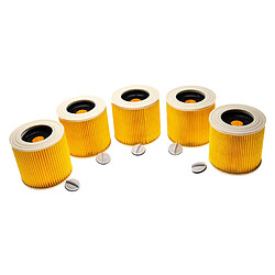 vhbw Lot de 5x filtres à cartouche compatible avec Kärcher A 2200, A 2204, A 2201 aspirateur à sec ou humide - Filtre plissé, jaune