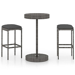 Maison Chic Ensemble de bar de jardin 3 pcs et coussins,Table + chaises + coussins de jardin Résine tressée Gris -GKD585436