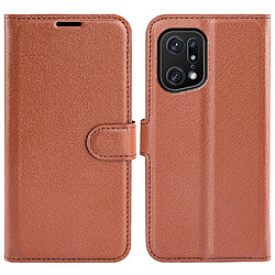 Etui en PU texture litchi, fermoir magnétique avec support, marron pour votre Oppo Find X5 Pro