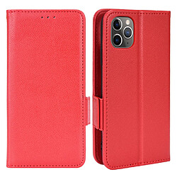 Etui en PU texture litchi, fermeture magnétique, anti-empreinte digitale rouge pour votre iPhone 11 Pro Max 6.5 pouces