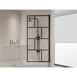 Avis Vente-Unique Pare baignoire pivotant style industriel - 70 x 140 cm - Noir mat - Verre - RIVANON