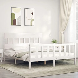 Maison Chic Lit adulte - Cadre Structure de lit avec tête de lit Contemporain blanc 160x200 cm bois massif -MN94248