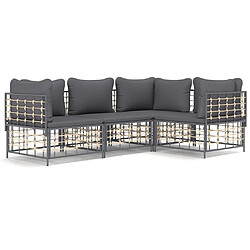 Maison Chic Salon de jardin 4 pcs + coussins - Mobilier/Meubles de jardin - Table et chaises d'extérieur anthracite résine tressée -MN90850