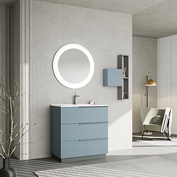 Kiamami Valentina MEUBLE DE SALLE DE BAIN SUR PIED 80CM 3 TIROIRS BLEU CLAIR MAT ET MIROIR | NEW YORK