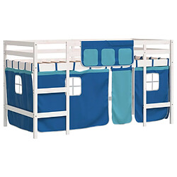 Vidaxl Lit mezzanine enfants et rideaux bleu 80x200cm bois pin massif