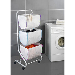 WENKO Panier à linge Escala - 3 Bacs - L. 44 x H. 126 cm - Blanc