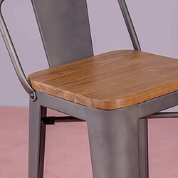 Avis Nest Dream Tabouret industriel en acier vieilli avec dossier bas et assise en bois - Bistro