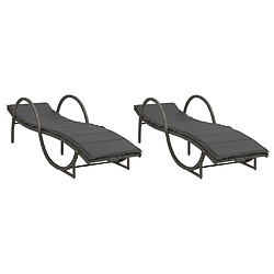 vidaXL Chaises longues lot de 2 avec coussins gris résine tressée