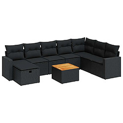 vidaXL Salon de jardin 9 pcs avec coussins noir résine tressée