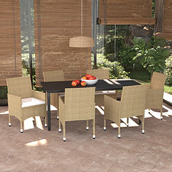 Maison Chic Ensemble à manger d'extérieur 7 pcs avec coussins,Salon de jardin,Mobilier de jardin Poly rotin Beige -GKD996405