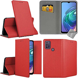 Htdmobiles Housse etui portefeuille avec coque intérieure en silicone pour Motorola Moto G10 / G30 + film ecran - ROUGE MAGNET