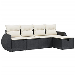 vidaXL Salon de jardin 5 pcs avec coussins noir résine tressée