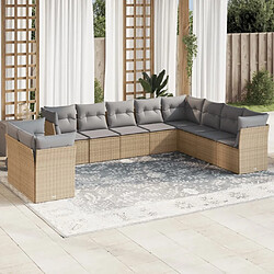 Maison Chic Salon de jardin avec coussins 10 pcs | Ensemble de Table et chaises | Mobilier d'Extérieur beige résine tressée -GKD66084