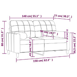 vidaXL Canapé 2 places avec oreillers décoratifs crème 140 cm tissu pas cher