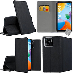 Htdmobiles Housse etui portefeuille avec coque intérieure en silicone pour Xiaomi Redmi 10C + verre trempe - NOIR MAGNET