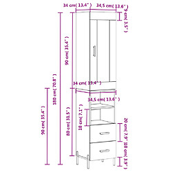 vidaXL Buffet haut Gris béton 34,5x34x180 cm Bois d'ingénierie pas cher