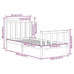 vidaXL Cadre de lit sans matelas noir 75x190 cm bois massif pas cher