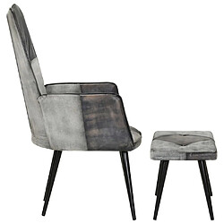 Avis Maison Chic Fauteuil et repose-pieds,Fauteuil luxe pour relax Gris Cuir véritable et toile -MN45853