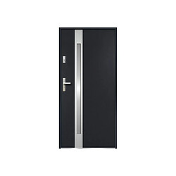 Vente-Unique Porte d'entrée en acier vitrée avec inox H207 x L100 cm - verre dépoli - anthracite - poussant droit - BRAGA