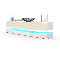 Mpc Meuble TV Avec Socle Blanc et crème Haute Brillance, Éclairage LED Inclus (178 X Variable X 39 Cm)