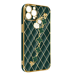 Avizar Coque Géométrique iPhone 13 Pro avec Chaine Trèfle à quatre feuilles Vert