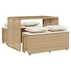 vidaXL Ensemble à manger de jardin et coussins 3 pcs Beige poly rotin