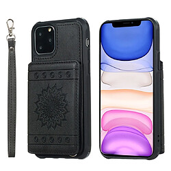 Wewoo Coque Pour iPhone 11 Pro motif de tournesol gaufrage PU + TPU avec titulaire et fentes cartes et cadre photo et lanière noir