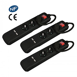 Lot De 3 Blocs 3 Prises Interrupteur 2 Ports Usb Noir Fnbku03 Black X3 De La Marque Pullman