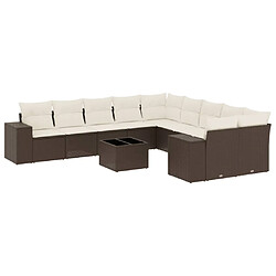 vidaXL Salon de jardin et coussins 11 pcs marron résine tressée