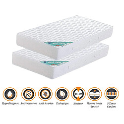 King Of Dreams Lot de 2 Matelas 80x190 x 21 cm + 2 Alèses + 2 Oreillers Visco - Ferme - Aertech+ 35 Kg/m3 HR Haute Densité - Hypoallergénique - 5 Zones de Confort