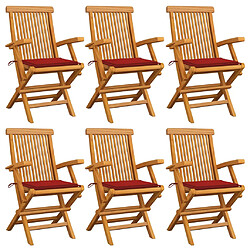 vidaXL Chaises de jardin avec coussins rouge lot de 6 Bois teck massif 