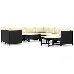 Maison Chic Salon de jardin 9 pcs + coussins - Mobilier/Meubles de jardin - Table et chaises d'extérieur Résine tressée Noir -MN23336