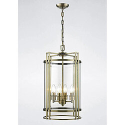 Luminaire Center Suspension Eaton 4 Ampoules laiton antique/verre