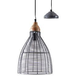 Aubry Gaspard Lampe suspension en métal laqué gris et bois Cloche. Lampe suspension en métal laqué gris et bois Cloche