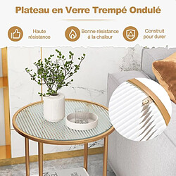 Avis Helloshop26 Table d'appoint ronde bout de canapé en verre trempé ondulé cadre en métal étagère en faux marbre petite table basse salon 50 x 50 x 60 cm blanc 20_0005207