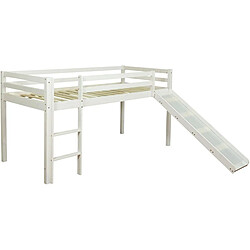 Homestyle4U Lit Simple Blanc 90x200 en hauteur avec echelle et toboggan