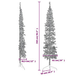 Acheter vidaXL Demi sapin de Noël artificiel mince avec support Argenté 240 cm