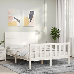 Maison Chic Lit adulte - Cadre Structure de lit avec tête de lit Contemporain blanc 140x190 cm bois massif -MN19629