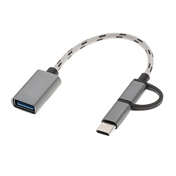 Adaptateur De Cordon De Câble De Données USB-C 2 En 1 Micro USB Type C Robuste, Argent