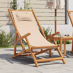 vidaXL Chaise pliable de plage beige bois massif d'eucalyptus et tissu 