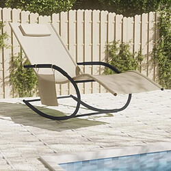 Maison Chic Chaise longue à bascule | Bain de soleil Relax | Transat crème acier et textilène -GKD10396