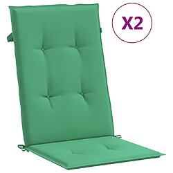 vidaXL Coussins de chaise de jardin à dossier haut lot de 2 vert tissu