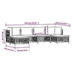 vidaXL Salon de jardin avec coussins 6 pcs blanc acier pas cher