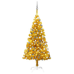 vidaXL Arbre de Noël artificiel pré-éclairé et boules doré 150 cm PET