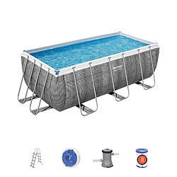 Bestway Piscine tubulaire rectangle power steel 4.12x2.01xh.1.22m - motif rotin gris