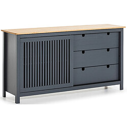 Pegane Buffet bas en pin massif décor ciré chêne et gris anthracite, meuble de rangement - Longueur 150 x Profondeur 40 x Hauteur 80 cm