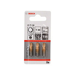 Lot de 3 embouts de vissage Max Grip Torx T30 queue 6 pans mâle 1/4"" Longueur 25mm BOSCH 2607001696