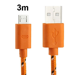 Wewoo Câble Orange pour Samsung Galaxy S IV / i9500 / S III / i9300 / Note II / N7100 / Nokia / HTC / Blackberry / Sony, Longueur: 3m de transfert de données / de charge en nylon Micro 5 broches USB