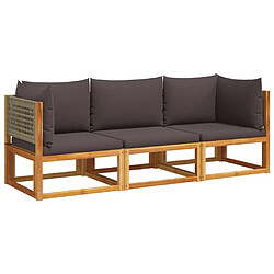 vidaXL Salon de jardin avec coussins 3 pcs bois massif d'acacia