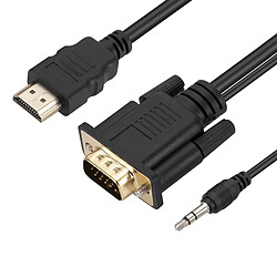 Avizar Câble HDMI vers VGA Mâle et Prise Jack 3.5mm Qualité Full HD Longueur 1.8m Noir